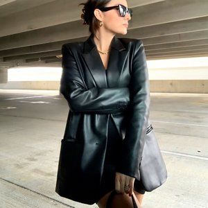 Zara Black Leather Blazer